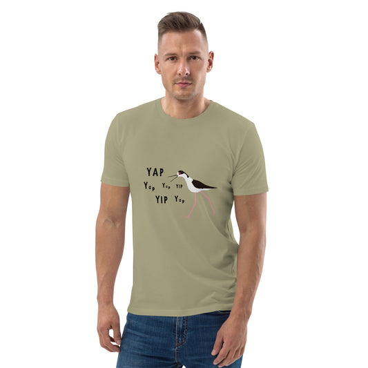 YAP, YAP, YIP, YAp (Black-necked Stilt) Unisex organic cotton t-shirt