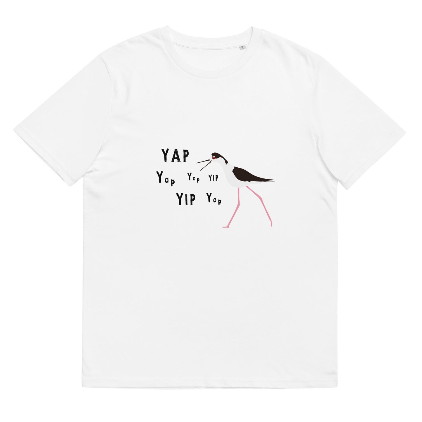 YAP, YAP, YIP, YAp (Black-necked Stilt) Unisex organic cotton t-shirt