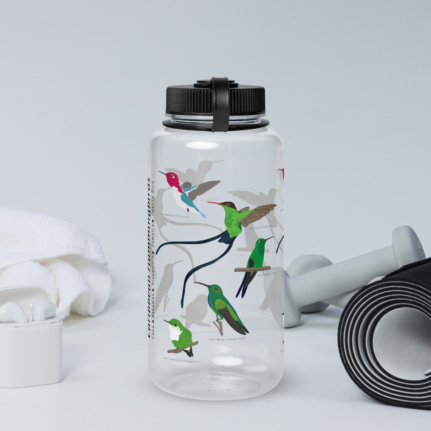 Caribbean Hummingbird-Wide mouth plastic water bottle