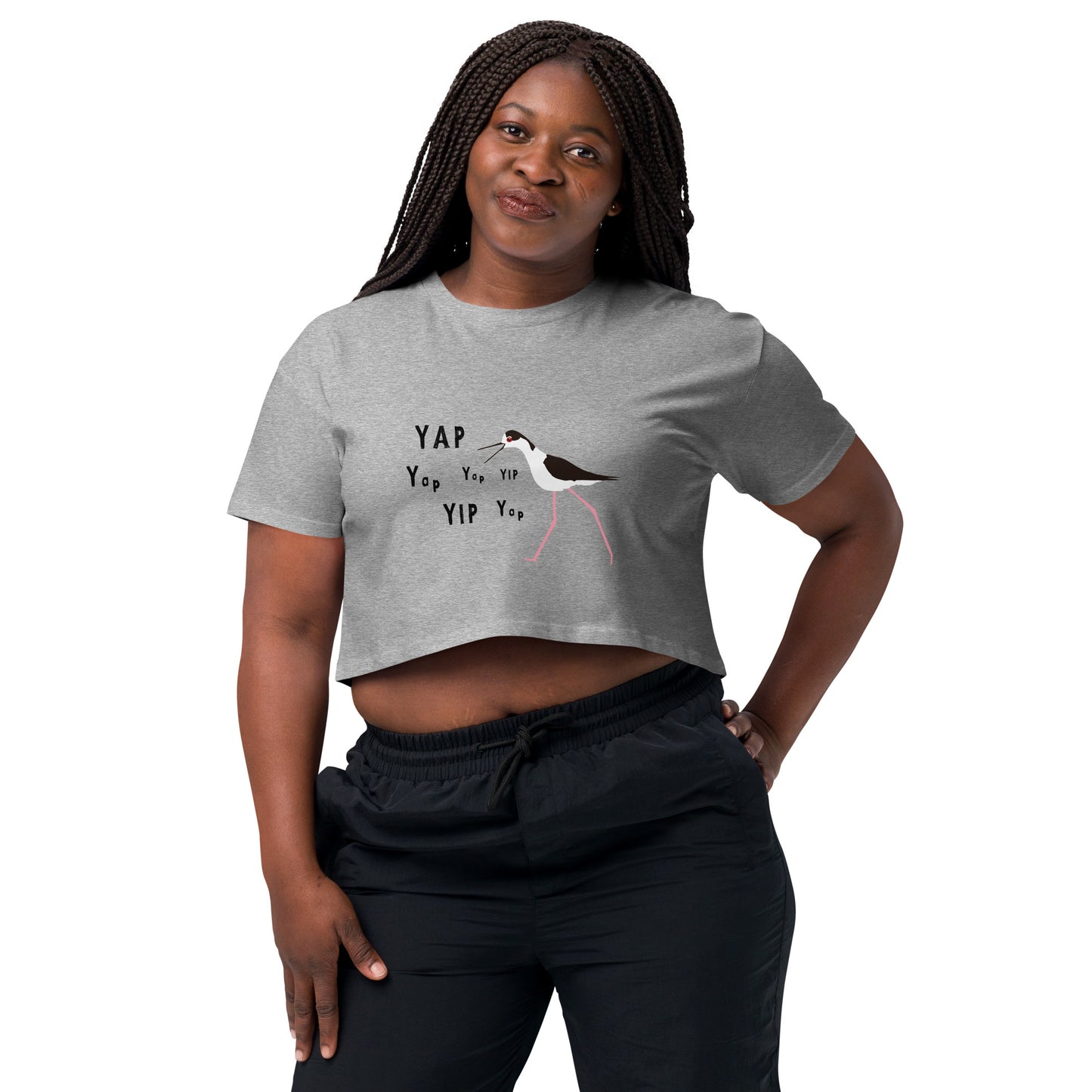 YAP, YAP, YIP, YAp (Black-necked Stilt) Women’s crop top