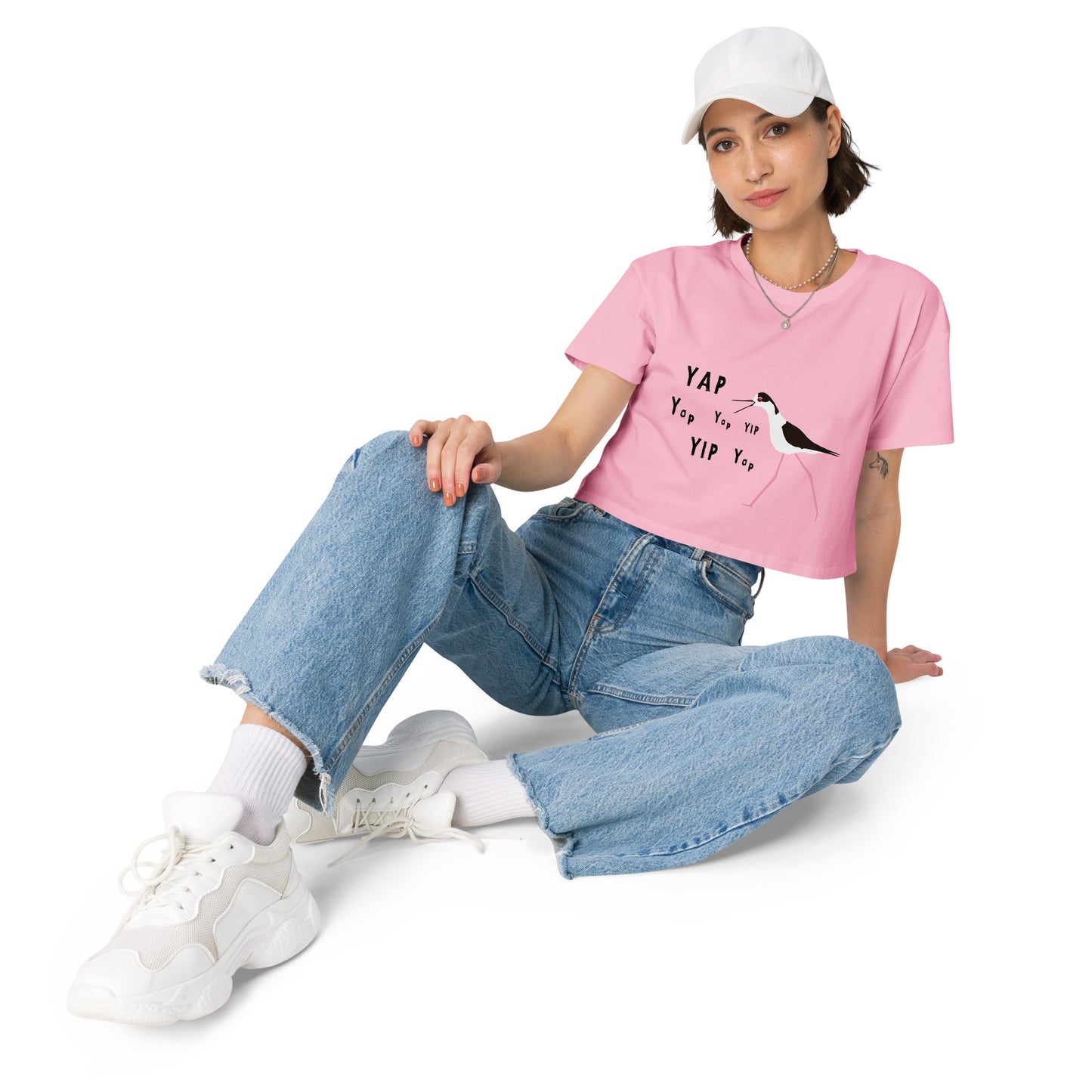 YAP, YAP, YIP, YAp (Black-necked Stilt) Women’s crop top