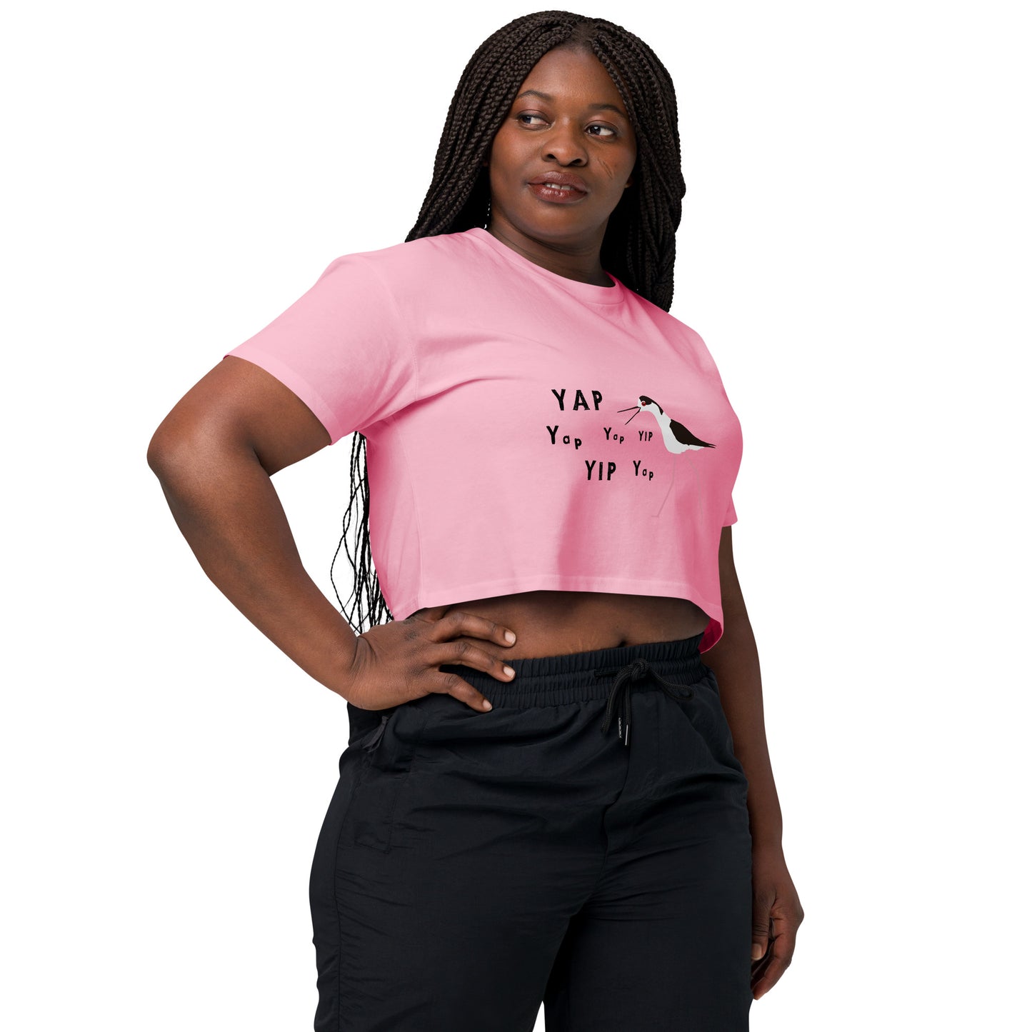 YAP, YAP, YIP, YAp (Black-necked Stilt) Women’s crop top