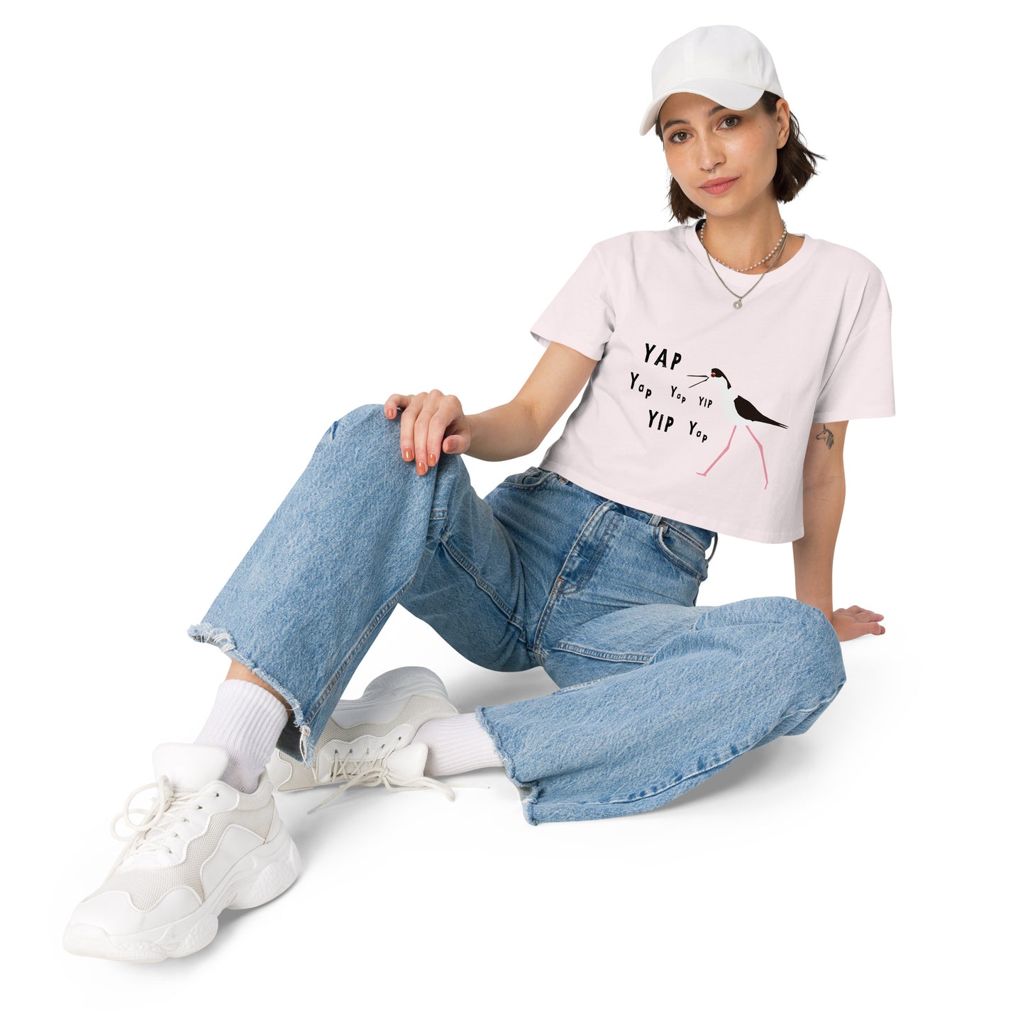 YAP, YAP, YIP, YAp (Black-necked Stilt) Women’s crop top